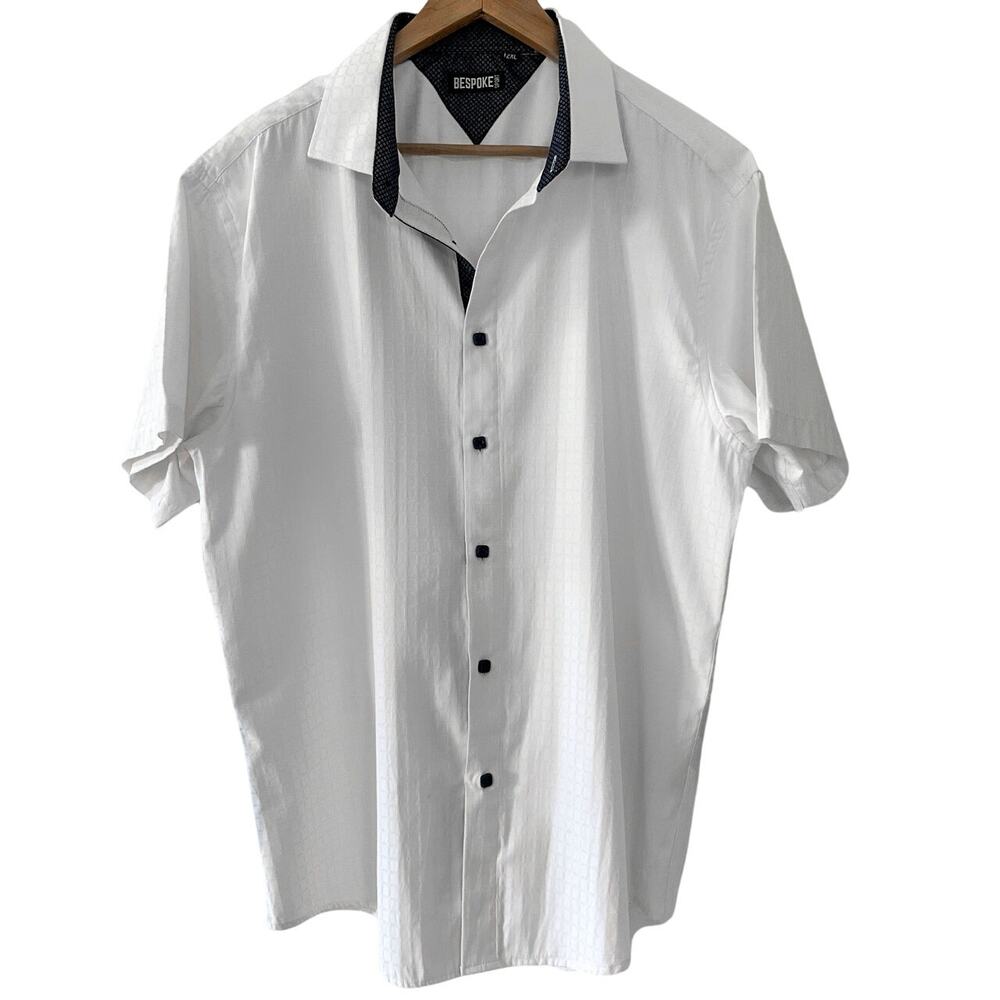 Men's White Button Up Short Sleeve Casual Shirt Sz. 2XL by Bespoke Print Collar